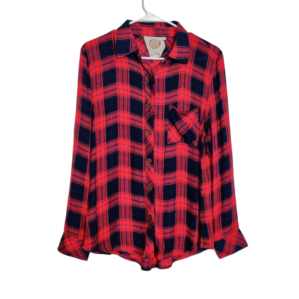 Ash & Ember Red Plaid Shirt Button Down Sz Small